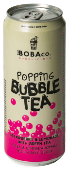 The Boba Co. - Popping Bubble Tea Erdbeere & Limonade mit grünem Tee 330 ml